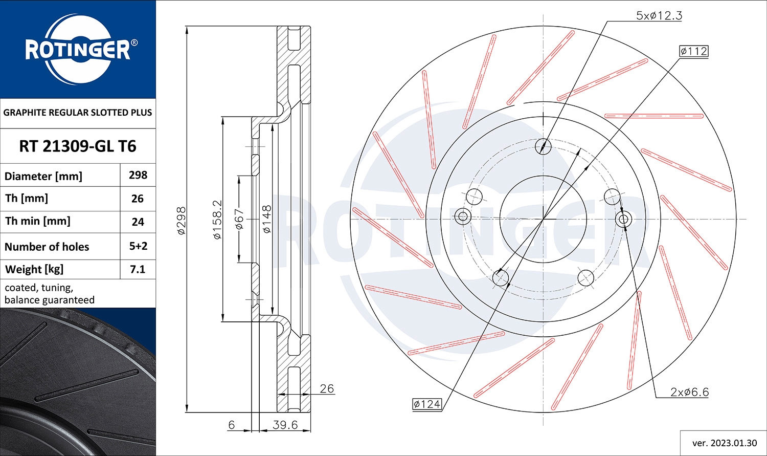 Disque de frein ROTINGER RT 21309-GL T6