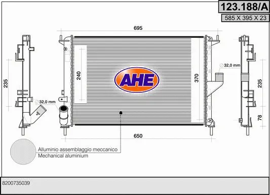 Radiateur, refroidissement du moteur AHE 123.188/A