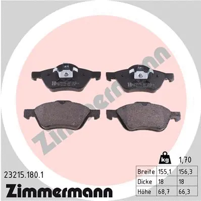 Kit de plaquettes de frein, frein à disque ZIMMERMANN 23215.180.1