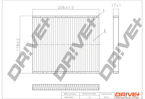 Filtre, air de l'habitacle Dr!ve+ DP1110.12.0045