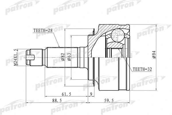 Jeu de joints, arbre de transmission PATRON PCV9744