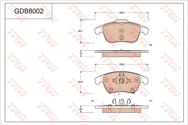 Kit de plaquettes de frein, frein à disque TRW GDB8002