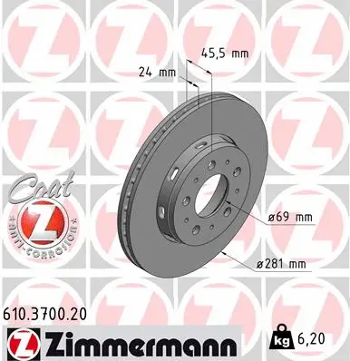 Disque de frein ZIMMERMANN 610.3700.20