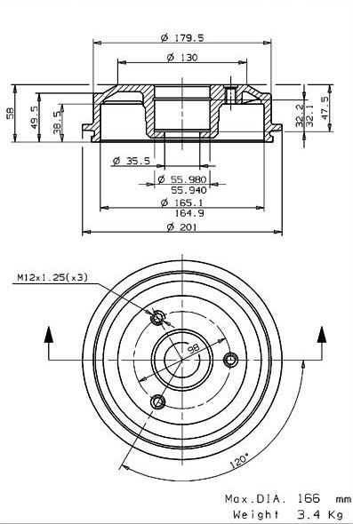 Tambour de frein VILLAR 627.0044