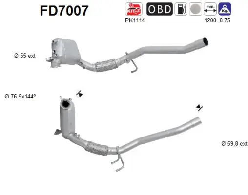 Filtre à particules / à suie, échappement AS FD7007
