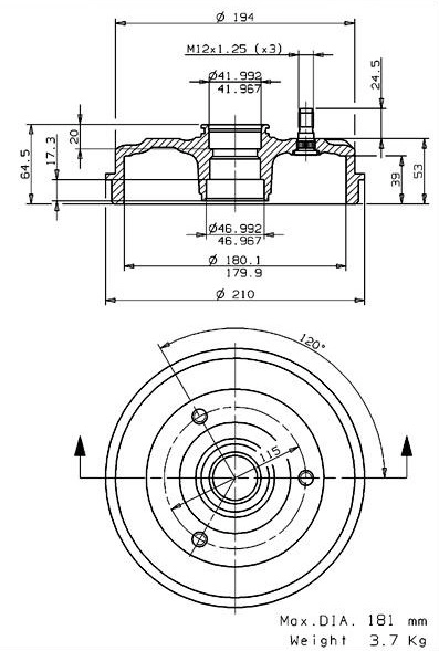 Tambour de frein VILLAR 627.0045