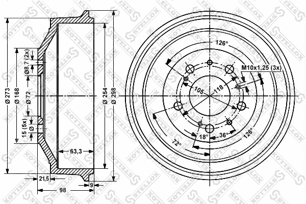 Tambour de frein STELLOX 6026-9906-SX