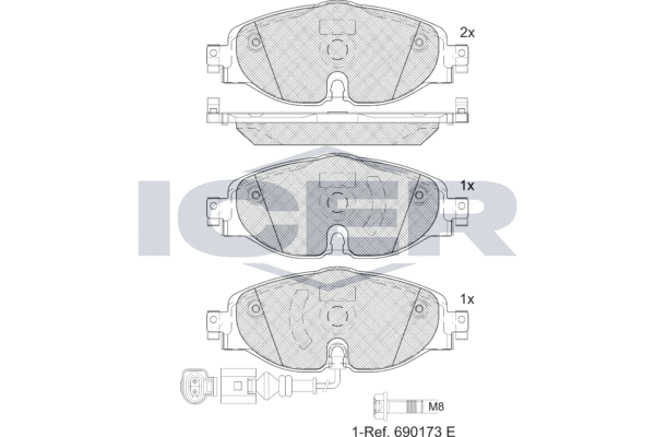 Kit de plaquettes de frein, frein à disque ICER EV2111