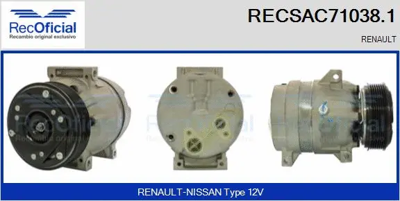 Compresseur, climatisation RECOFICIAL RECSAC71038.1