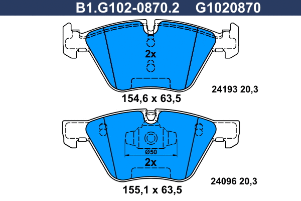Kit de plaquettes de frein, frein à disque GALFER B1.G102-0870.2
