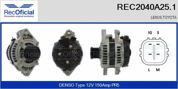 Alternateur RECOFICIAL REC2040A25.1