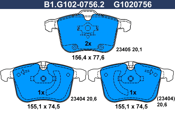 Kit de plaquettes de frein, frein à disque GALFER B1.G102-0756.2
