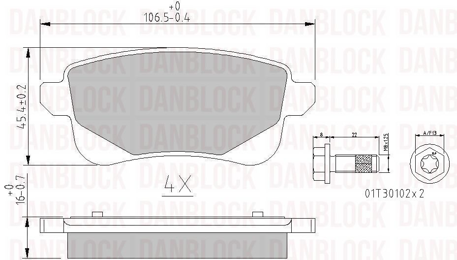 Kit de plaquettes de frein, frein à disque DANBLOCK DB 511198