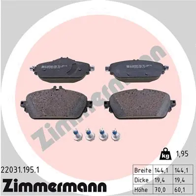 Kit de plaquettes de frein, frein à disque ZIMMERMANN 22031.195.1