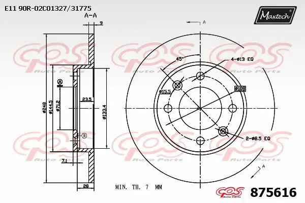 Disque de frein MAXTECH 875616