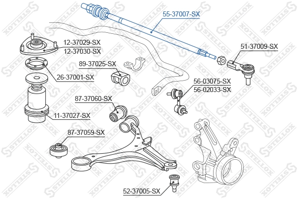 Rotule de direction intérieure, barre de connexion STELLOX 55-37007-SX