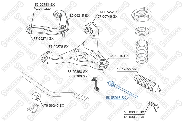 Rotule de direction intérieure, barre de connexion STELLOX 55-05916-SX
