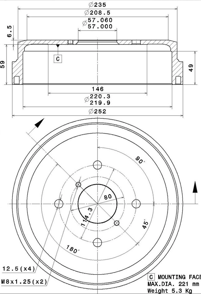 Tambour de frein VILLAR 627.0302