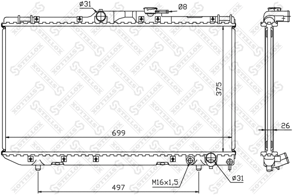 Radiateur, refroidissement du moteur STELLOX 10-25115-SX