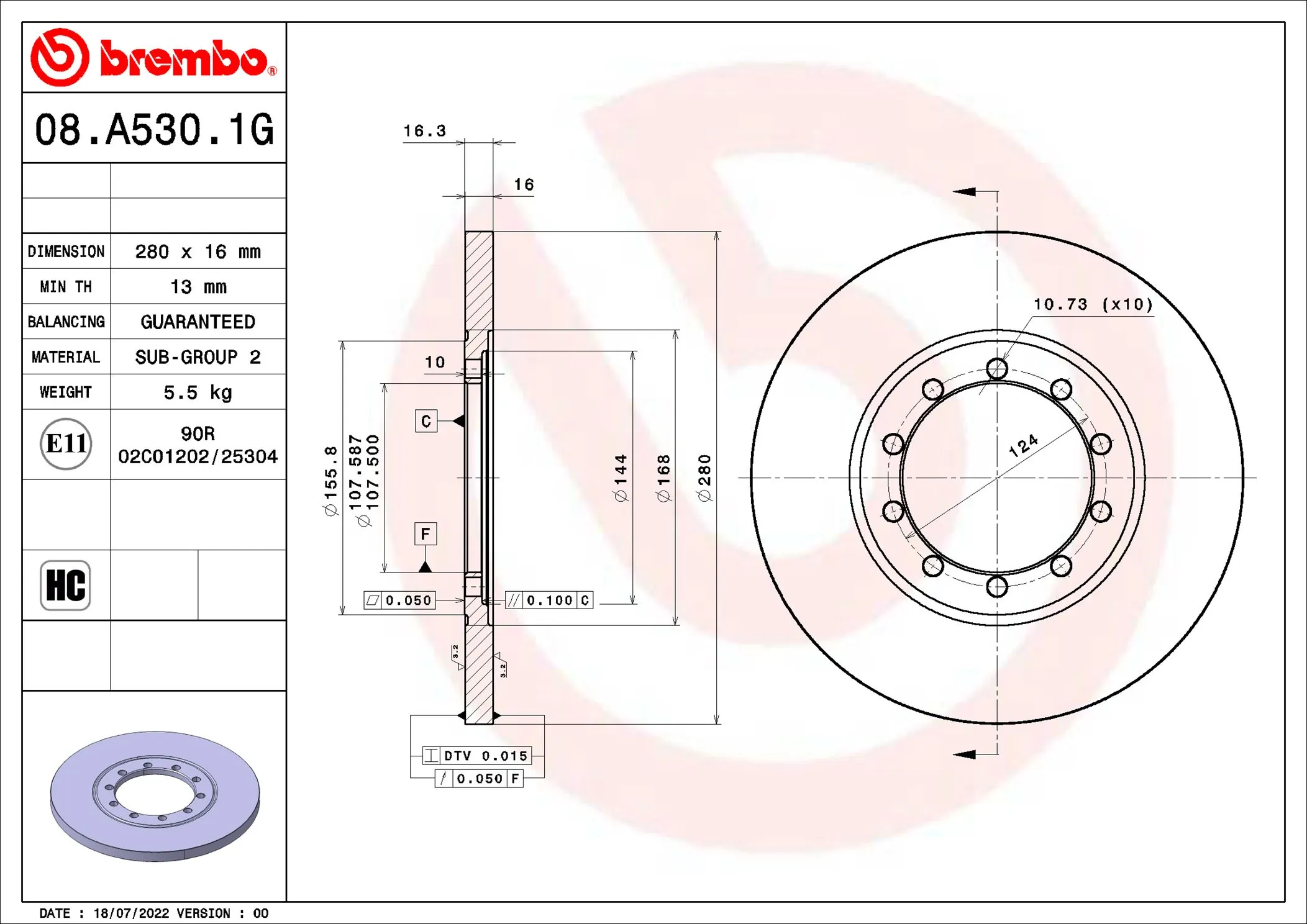 Disque de frein BREMBO 08.A530.1G
