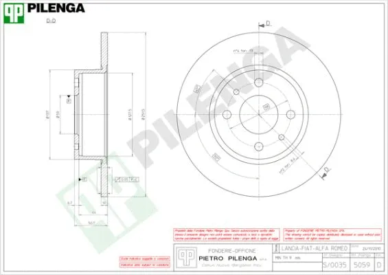 Disque de frein PILENGA 5059