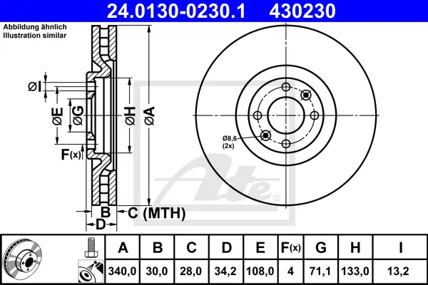 Disque de frein ATE-APAC 24.0130-0230.1