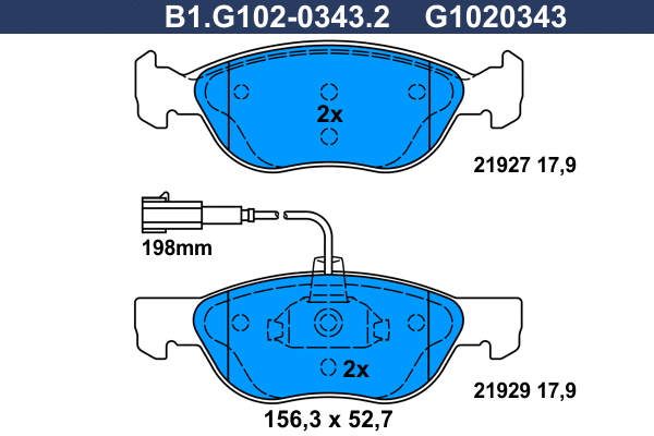 Kit de plaquettes de frein, frein à disque GALFER B1.G102-0343.2