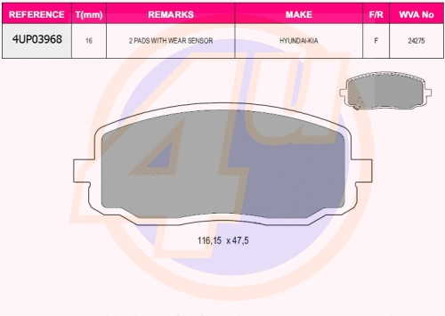 Kit de plaquettes de frein, frein à disque 4u 4UP03968