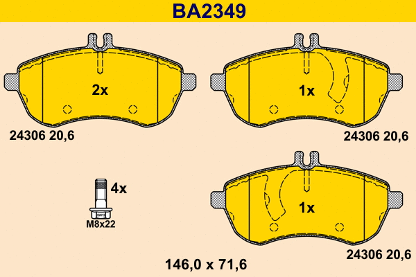Kit de plaquettes de frein, frein à disque BARUM BA2349