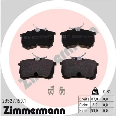 Kit de plaquettes de frein, frein à disque ZIMMERMANN 23527.150.1