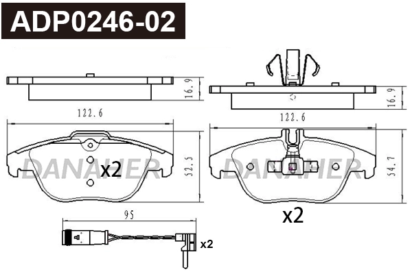 Kit de plaquettes de frein, frein à disque DANAHER ADP0246-02