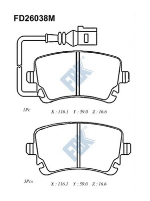 Kit de plaquettes de frein, frein à disque FBK FD26038M