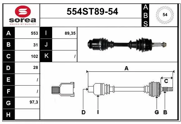 Arbre de transmission STARTCAR 554ST89-54