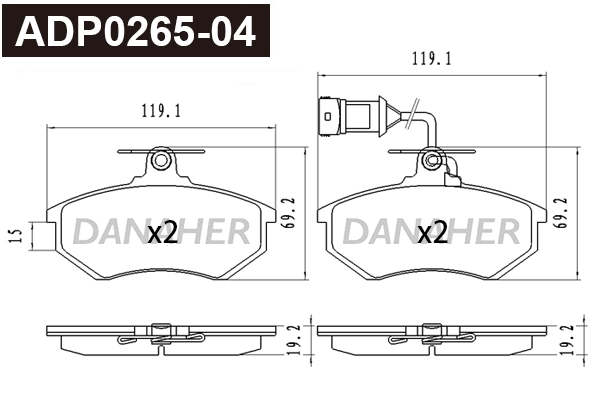 Kit de plaquettes de frein, frein à disque DANAHER ADP0265-04