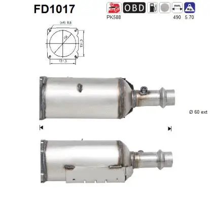 Filtre à particules / à suie, échappement AS FD1017