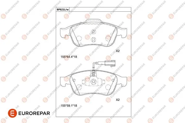 Kit de plaquettes de frein, frein à disque EUROREPAR 1681271080