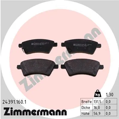 Kit de plaquettes de frein, frein à disque ZIMMERMANN 24391.160.1
