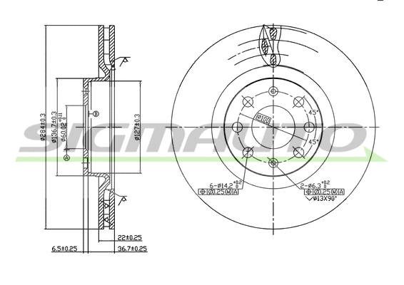 Disque de frein SIGMAUTO DBB298V