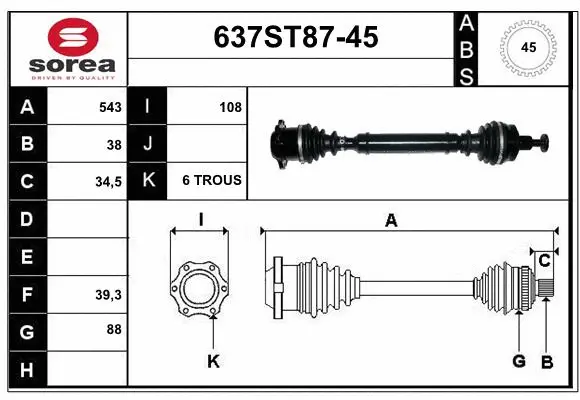 Arbre de transmission STARTCAR 637ST87-45