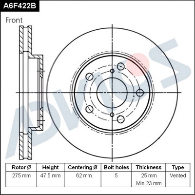 Disque de frein ADVICS A6F422B