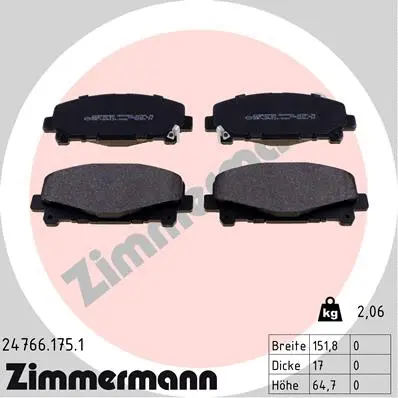 Kit de plaquettes de frein, frein à disque ZIMMERMANN 24766.175.1