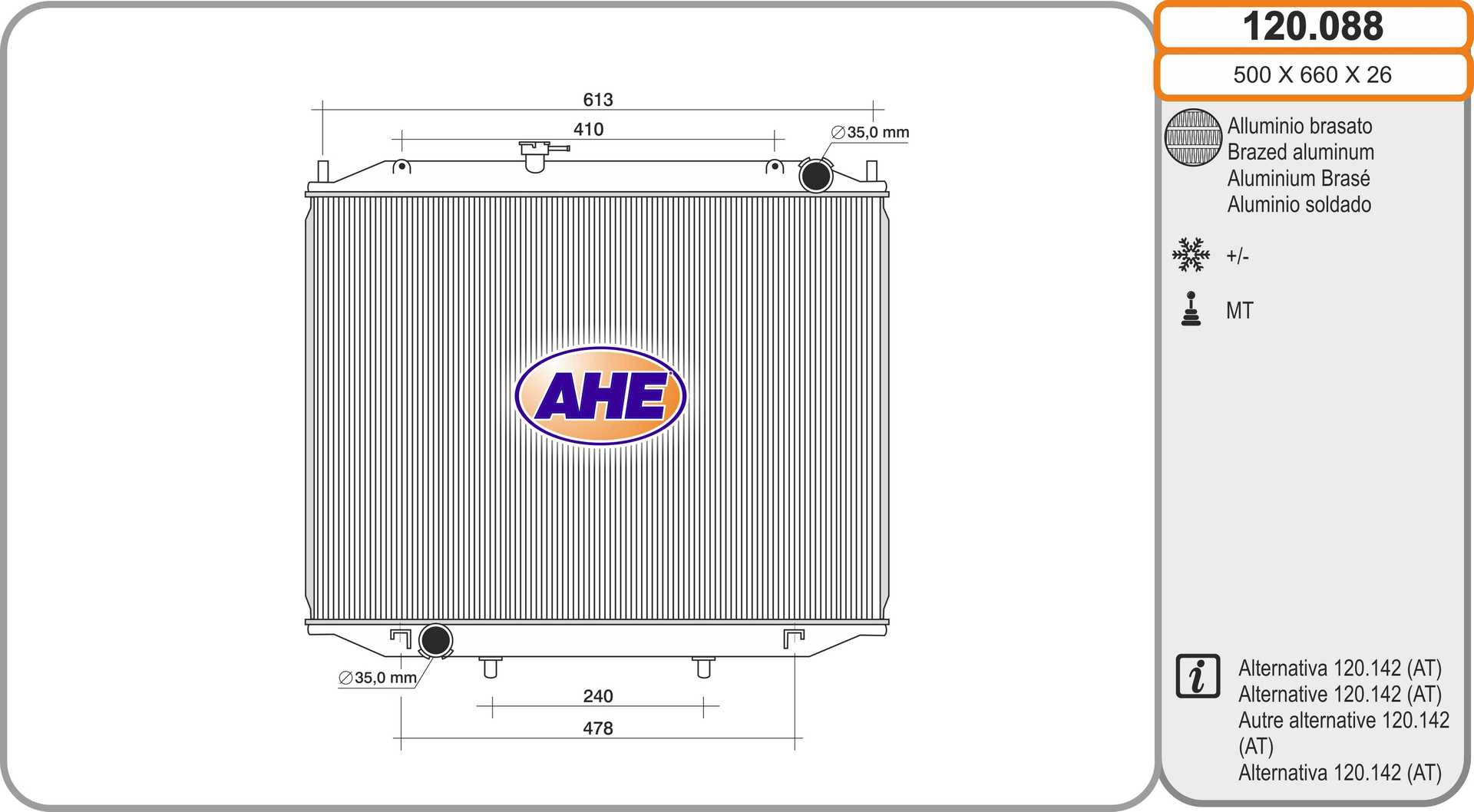 Radiateur, refroidissement du moteur AHE 120.088