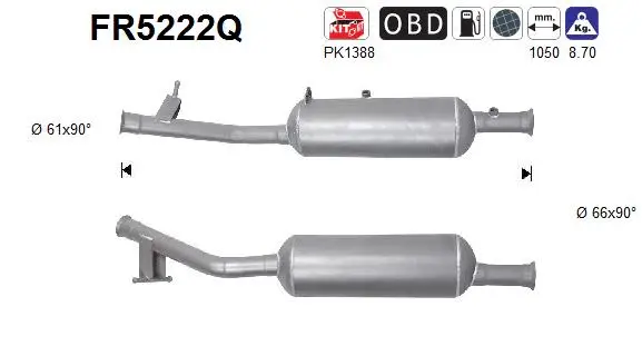 Filtre à particules / à suie, échappement AS FR5222Q