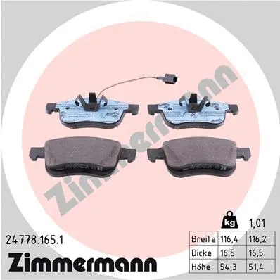 Kit de plaquettes de frein, frein à disque ZIMMERMANN 24778.165.1