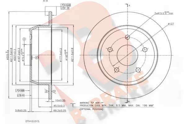 Disque de frein R BRAKE 78RBD25118
