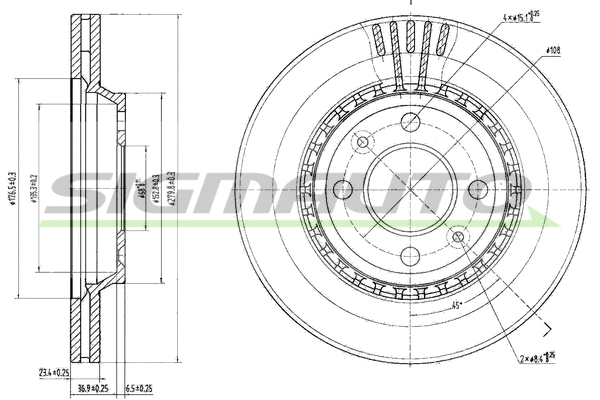 Disque de frein SIGMAUTO DBA354V