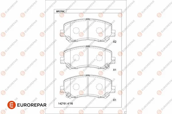 Kit de plaquettes de frein, frein à disque EUROREPAR 1681221480