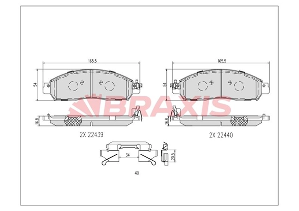 Kit de plaquettes de frein, frein à disque BRAXIS AB0620