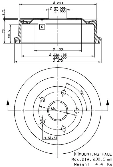 Tambour de frein VILLAR 627.0171