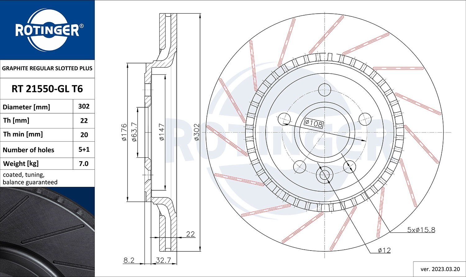 Disque de frein ROTINGER RT 21550-GL T6